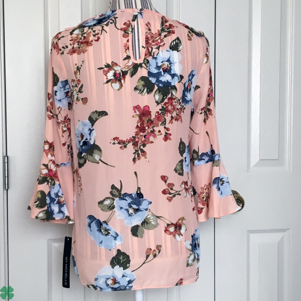 NWT My Michelle Peach 3/4 Sleeves Ruffled Blouse - Picture 2 of 9